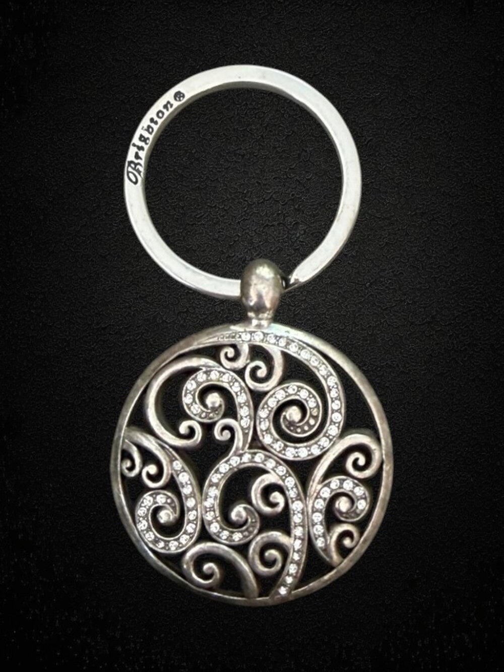 Brighton Anahita Silver Crystal Filigree Medallion Key Fob Keychain